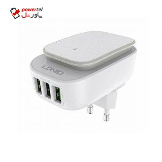 آداپتور شارژر 3 پورت و چراغ خواب الدینیو مدل A 3305  همراه با کابل میکرو