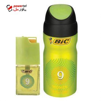 اسپری زنانه بیک مدل 9 حجم 150 میلی لیتر به همراه عطر جیبی زنانه بیک مدل 9حجم 7 میلی لیتر