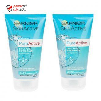 اسکراب شستشو صورت گارنیه مدل Pure Active حجم 150 میلی لیتر مجموعه 2 عددی