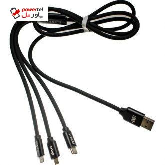 کابل تبدیل USB به Micro USB/لایتنینگ/ TYPE-C ارلدم مدل 3in1 به طول 1.2متر کابل تبدیل USB به Micro USB/لایتنینگ/ TYPE-C ارلدم مدل 3in1 به طول 1.2متر