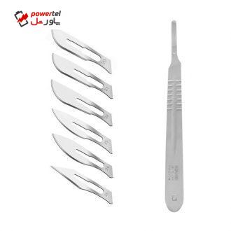 دسته تیغ جراحی استار مد مدل MFN09631 شماره 4 به همراه تیغ استریل بایوتک کد SKJQ002369 مجموعه 7 عددی