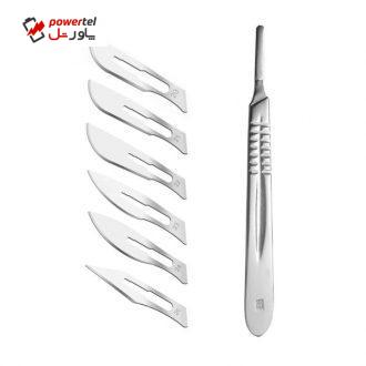 دسته تیغ جراحی ریبل شماره 4 مدل MJNQ69 به همراه تیغ استریل ریبل کد SKJQ002369 بسته 6 عددی