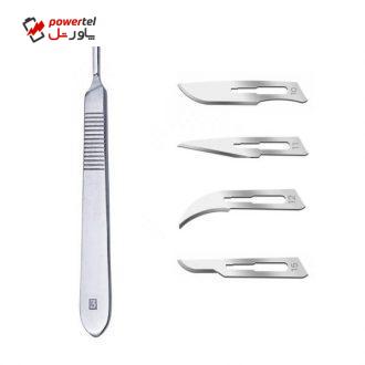 دسته تیغ جراحی شماره 3 مدل FMY01 به همراه تیغ استریل هایکو مدل SKJ9631 مجموعه 5 عددی دسته تیغ جراحی شماره 3 مدل FMY01 به همراه تیغ استریل هایکو مدل SKJ9631 مجموعه 5 عددی