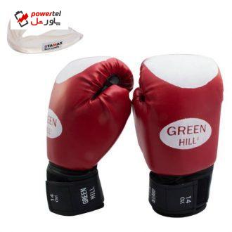 دستکش بوکس GREEN HILL سایز 14 اونس همراه با یک گارد لثه TAMAX همراه با شوز بک دستکش بوکس GREEN HILL سایز 14 اونس همراه با یک گارد لثه TAMAX همراه با شوز بک