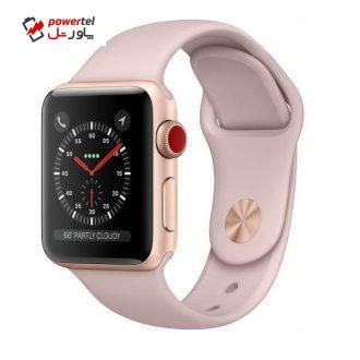 ساعت اپل واچ سری 3 سلولار مدل 38mm Aluminum Gold Case with Pink Sand Sport Band