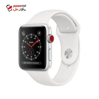 ساعت اپل واچ سری 3 سلولار مدل 42mm Silver Aluminium Case with White Sport Band ساعت اپل واچ سری 3 سلولار مدل 42mm Silver Aluminium Case with White Sport Band