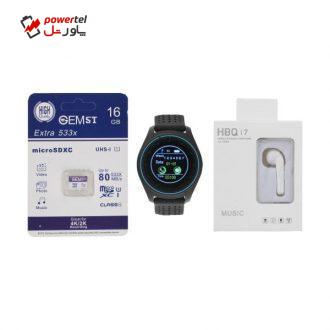 ساعت هوشمند اسمارت 2030 مدل S-009 به همراه هندزفری اچ بی کیو مدل i7 و کارت حافظه 16 گیگابایتی