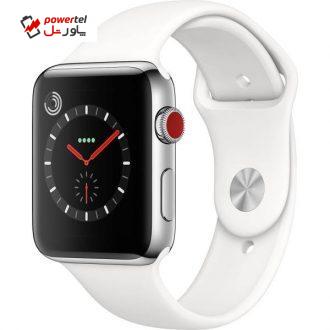 ساعت هوشمند اپل واچ سری 3 سلولار مدل 42mm Stainless Steel Case with Soft White Sport Band