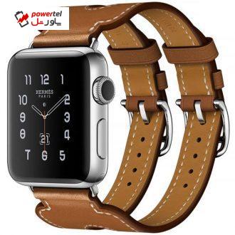 ساعت هوشمند اپل واچ هرمس سری 2  مدل Stainless Steel Case with Fauve Barenia Leather Double Buckle Cuff