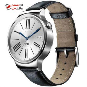 ساعت هوشمند هواوی واچ نقره ای مدل Silver Steel Case With Black Leather Band