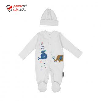 ست سرهمی و کلاه نوزادی آدمک مدل 2171141-01 ست سرهمی و کلاه نوزادی آدمک مدل 2171141-01