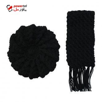 ست کلاه و شال گردن بافتنی دخترانه کد SHB2-BL