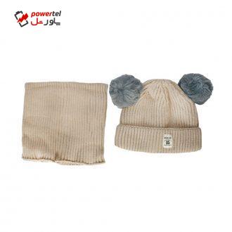 ست کلاه و شال گردن بافتنی نوزادی کد 554 رنگ کرم