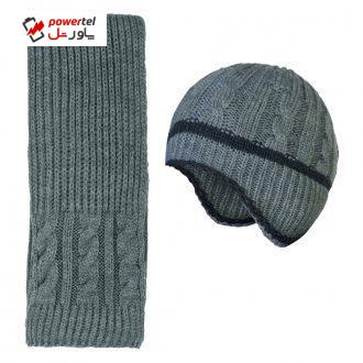 ست کلاه و شال گردن بافتنی پسرانه کد P02082 رنگ خاکستری