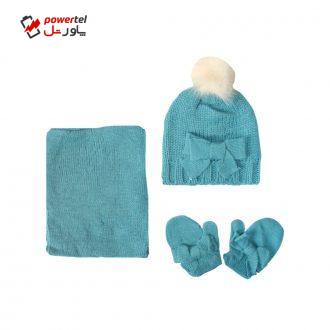 ست کلاه و شال گردن و دستکش بافتنی نوزادی دخترانه کد 550