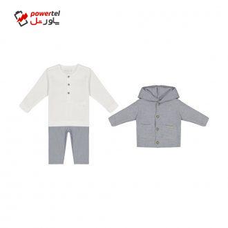 ست 3 تکه لباس نوزادی مونا رزا مدل 2141151-90 ست 3 تکه لباس نوزادی مونا رزا مدل 2141151-90