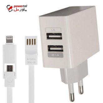 شارژر دیواری آران مدل U201 به همراه کابل تبدیل لایتنینگ/microUSB شارژر دیواری آران مدل U201 به همراه کابل تبدیل لایتنینگ/microUSB