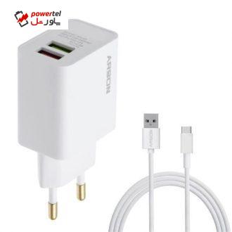شارژر دیواری آرسون مدل AN-27 به همراه کابل تبدیل USB-C شارژر دیواری آرسون مدل AN-27 به همراه کابل تبدیل USB-C