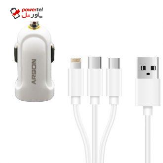 شارژر دیواری آرسون مدل AN-C02 به همراه کابل تبدیل Micro USB / لایتنینگ/ USB-C شارژر دیواری آرسون مدل AN-C02 به همراه کابل تبدیل Micro USB / لایتنینگ/ USB-C