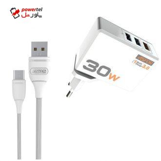 شارژر دیواری آسپور مدل A858Q به همراه کابل تبدیل USB-C شارژر دیواری آسپور مدل A858Q به همراه کابل تبدیل USB-C