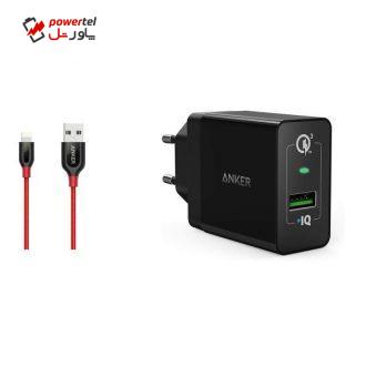 شارژر دیواری انکر مدل A2013 Power Port به همراه کابل تبدیل لایتنینگ