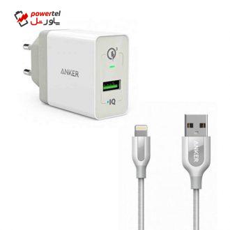شارژر دیواری انکر مدل A2013 PowerPort Plus 1 به همراه کابل تبدیل لایتنینگ شارژر دیواری انکر مدل A2013 PowerPort Plus 1 به همراه کابل تبدیل لایتنینگ