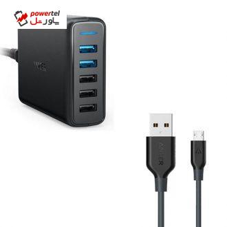 شارژر دیواری انکر مدل A2054 به همراه کابل تبدیل microUSB