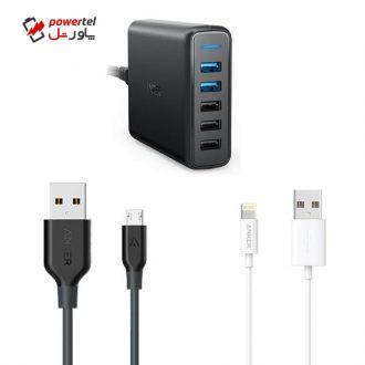 شارژر دیواری انکر مدل A2054111 به همراه کابل تبدیل microUSB و لایتنینگ