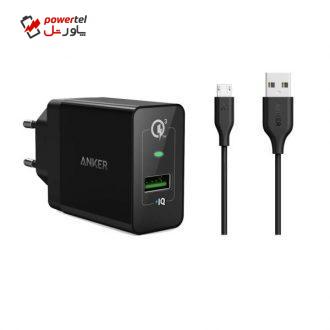 شارژر دیواری انکر 18 وات مدل Quick Charge 3.0 Power Port plus 1 A2013 همراه با کابل micro USB شارژر دیواری انکر 18 وات مدل Quick Charge 3.0 Power Port plus 1 A2013 همراه با کابل micro USB