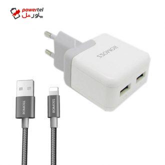 شارژر دیواری روموس مدل AC12S به همراه کابل تبدیل لایتنینگ