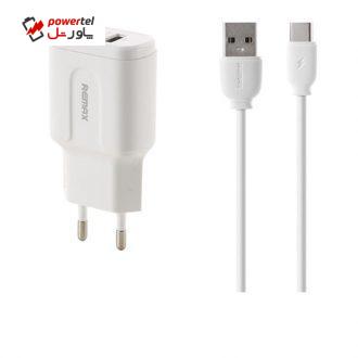 شارژر دیواری ریمکس مدل RP-U22a به همراه کابل تبدیل USB-C