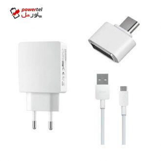 شارژر دیواری مدل HW-050200E3W به همراه کابل تبدیل USB-C  و مبدل USB-C