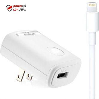 شارژر دیواری نزتک مدل N210 همراه با کابل لایتنینگ