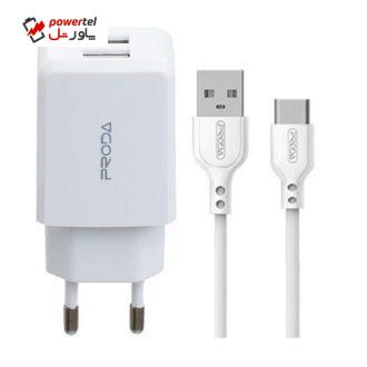 شارژر دیواری پرودا مدل PD-A22 به همراه کابل تبدیل USB-C