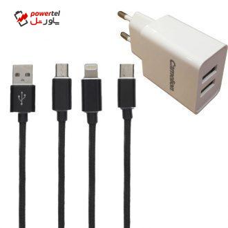 شارژر دیواری کملیون مدل AD582 به همراه کابل تبدیل لایتنینگ/USB-C/microUSB شارژر دیواری کملیون مدل AD582 به همراه کابل تبدیل لایتنینگ/USB-C/microUSB