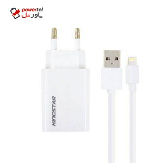 شارژر دیواری کینگ استار مدل KW151 i به همراه کابل تبدیل لایتنینگ شارژر دیواری کینگ استار مدل KW151 i به همراه کابل تبدیل لایتنینگ