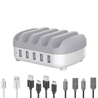 شارژر رومیزی اوریکو مدل DUK-5P کد 122 به همراه 5 کابل