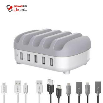 شارژر رومیزی اوریکو مدل DUK-5P کد 222 به همراه 5 کابل
