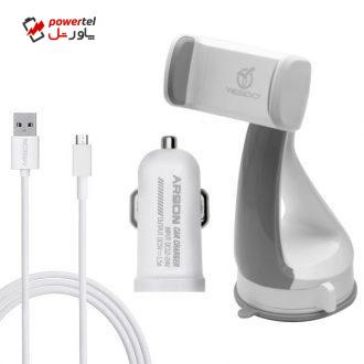شارژر فندکی آرسون مدل AN-10 به همراه پایه نگهدارنده گوشی یسیدو و کابل شارژ  MicroUSB