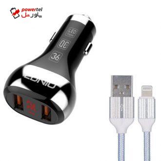 شارژر فندکی الدینیو مدل C2 به همراه کابل تبدیل لایتنینگ