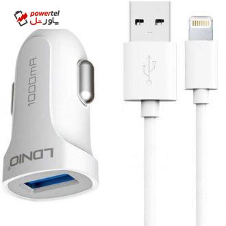 شارژر فندکی الدینیو مدل DL-C17 همراه با کابل لایتنینگ