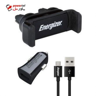 شارژر فندکی انرجایزر مدل CKITB1ACMC3 به همراه کابل microUSB و پایه نگهدارنده موبایل