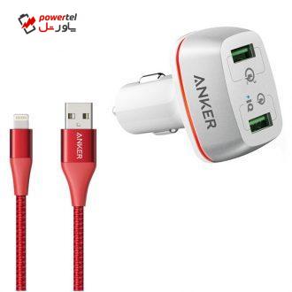 شارژر فندکی انکر مدل A2224 به همراه کابل تبدیل لایتنینگ شارژر فندکی انکر مدل A2224 به همراه کابل تبدیل لایتنینگ