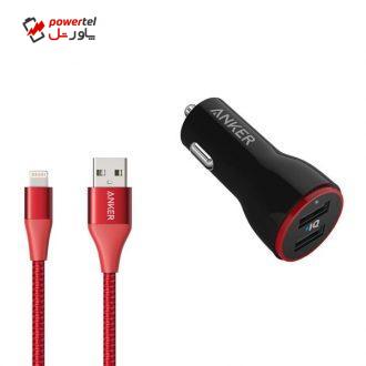 شارژر فندکی انکر مدل A2310 PowerDrive 2 به همراه کابل تبدیل لایتنینگ