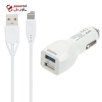 شارژر فندکی اککیو مدل CC02 به همراه کابل تبدیل لایتنینگ شارژر فندکی اککیو مدل CC02 به همراه کابل تبدیل لایتنینگ
