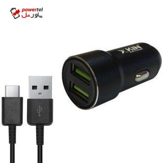 شارژر فندکی ایکس کین مدل XK-CAR01 به همراه کابل تبدیل USB-C