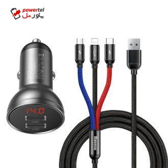 شارژر فندکی باسئوس مدل TZCCBX-0G به همراه کابل تبدیل microUSB/ USB-C / لایتنینگ شارژر فندکی باسئوس مدل TZCCBX-0G به همراه کابل تبدیل microUSB/ USB-C / لایتنینگ