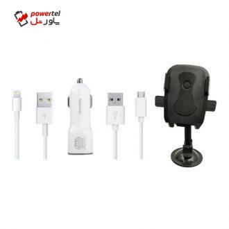 شارژر فندکی ریمکس مدل CC201 به همراه پایه نگهدارنده گوشی موبایل و کابل شارژ لایتنیگ و Micro USB شارژر فندکی ریمکس مدل CC201 به همراه پایه نگهدارنده گوشی موبایل و کابل شارژ لایتنیگ و Micro USB