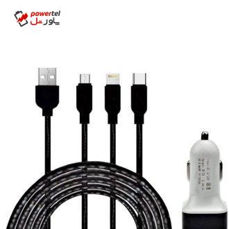 شارژر فندکی مدل D25 به همراه کابل تبدیل microUSB/USB-C/لایتنینگ شارژر فندکی مدل D25 به همراه کابل تبدیل microUSB/USB-C/لایتنینگ