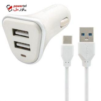 شارژر فندکی نافومی مدل C05 به همراه کابل تبدیل USB-C شارژر فندکی نافومی مدل C05 به همراه کابل تبدیل USB-C